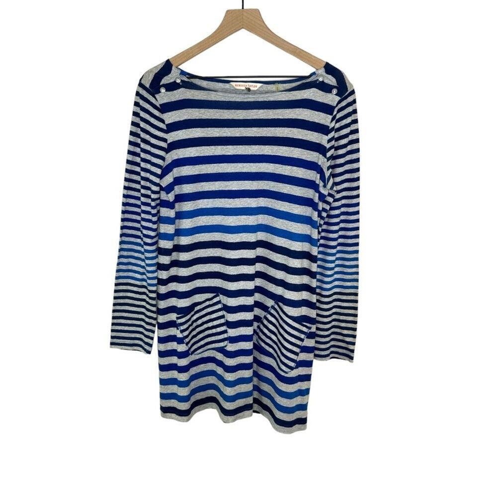 Rebecca Taylor Women’s Striped Cotton Pockets T-Shirt Dress Size Medium Comfy
